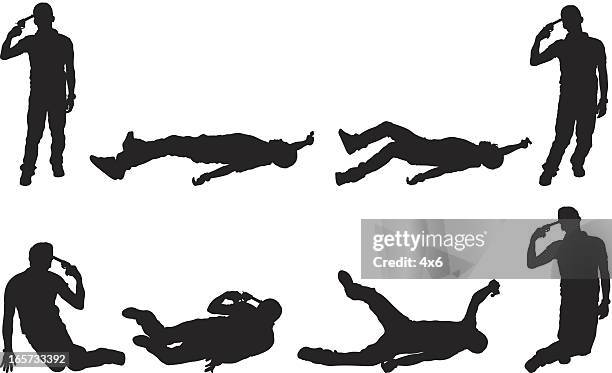 multiple image of man committing suicide by gun to head - dead body stock illustrations