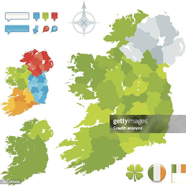 stockillustraties, clipart, cartoons en iconen met ireland county and provincial map - republiek ierland