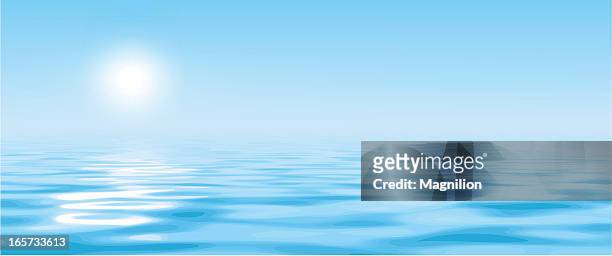 stockillustraties, clipart, cartoons en iconen met a hazy sun over bright blue water - background ocean