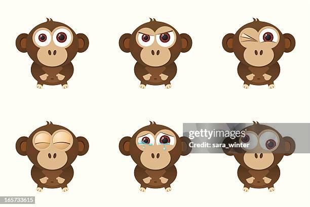 bildbanksillustrationer, clip art samt tecknat material och ikoner med collection of a big-eyed monkey with different facial expressions - apa