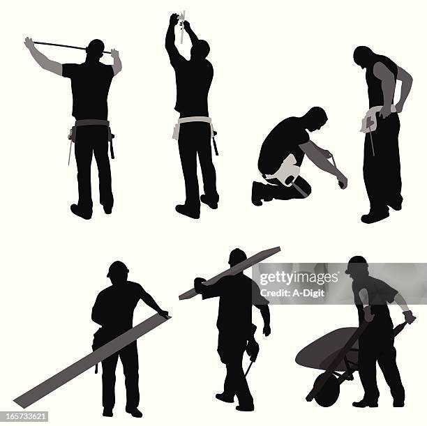 working men vector silhouette - construction worker stock illustrations
