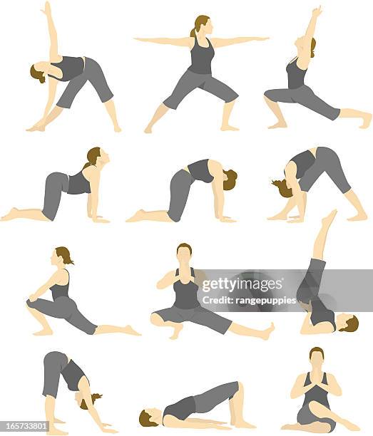 ilustraciones, imágenes clip art, dibujos animados e iconos de stock de mujer de yoga - yoga