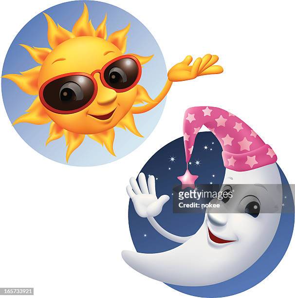 illustration of day with a sun and night with the mono - nightcap stock illustrations