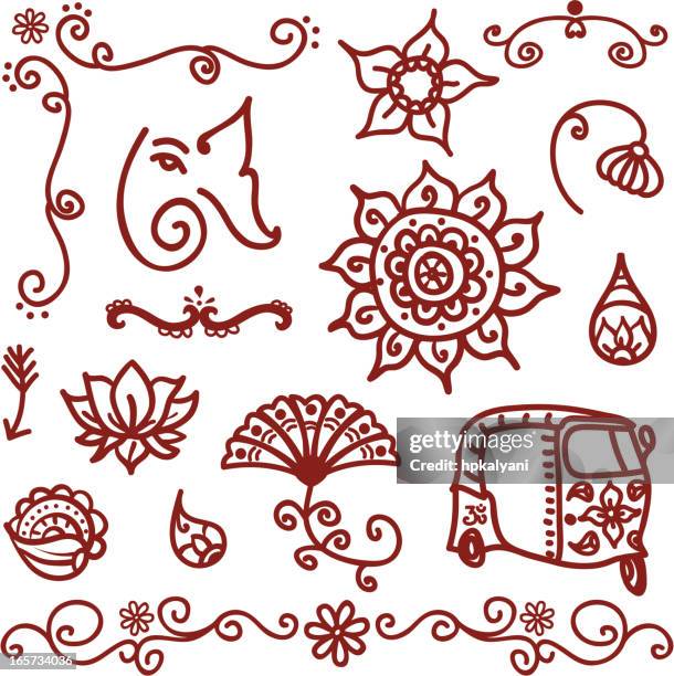 mehndi design elements - rickshaw stock illustrations