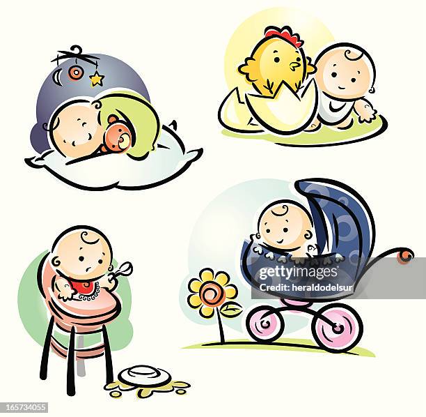 stockillustraties, clipart, cartoons en iconen met baby set - baby chicken