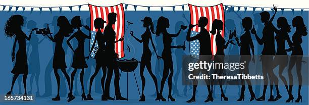 fourth of july party silhouette - barbeque party woman stock illustrations