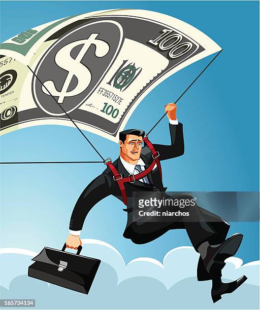businessman saved by a parachute - extreme wealth stock illustrations