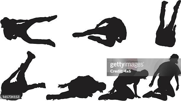 multiple images of man falling on the ground - physical injury stock illustrations