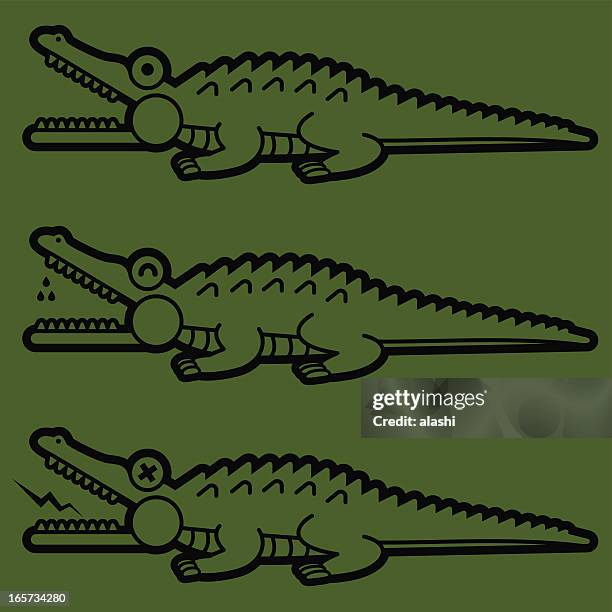 crocodilian offenen mund - crocodylus porosus stock-grafiken, -clipart, -cartoons und -symbole