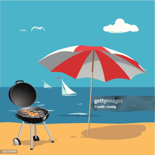 beach bbq - beach bbq stock illustrations