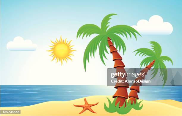 sunny day on the beach - beech tree stock illustrations