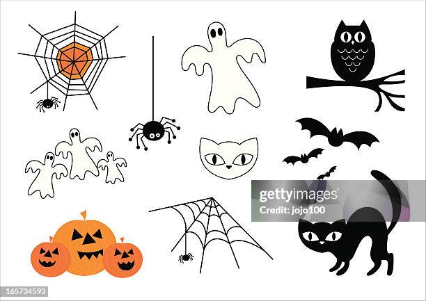 illustrations, cliparts, dessins animés et icônes de vecteur ensemble d'icônes d'halloween - chauve souris