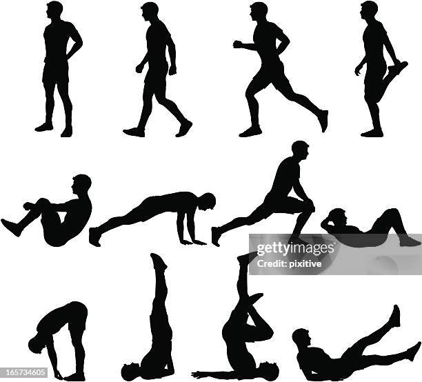 gymnastic silhouettes - gymnastics training stock illustrations