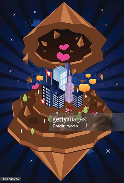 city coming out from a mountain - chocolate explosion stock illustrations