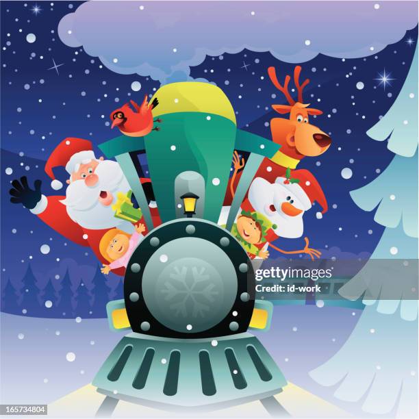 christmas train - santa riding stock illustrations