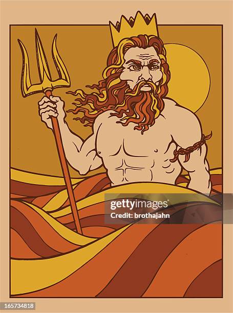 king neptune - merman stock illustrations