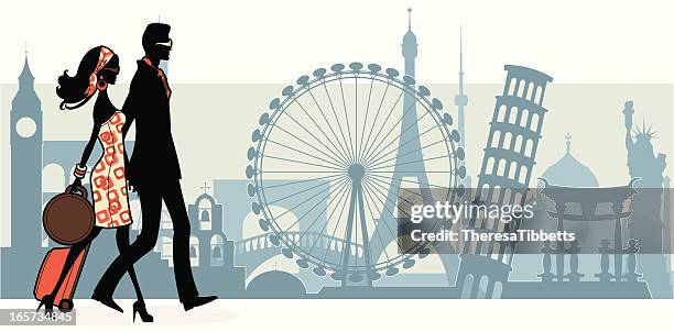 cool tourists - leaning tower of pisa stock illustrations