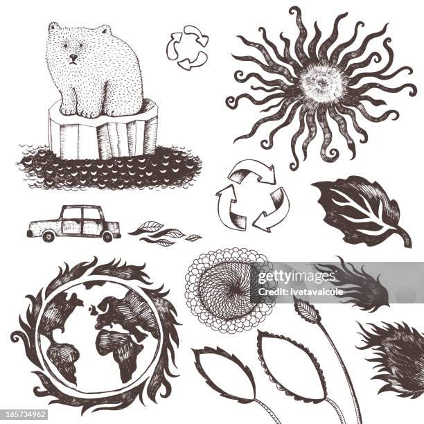 enviromental conservation doodle - angry bear stock illustrations
