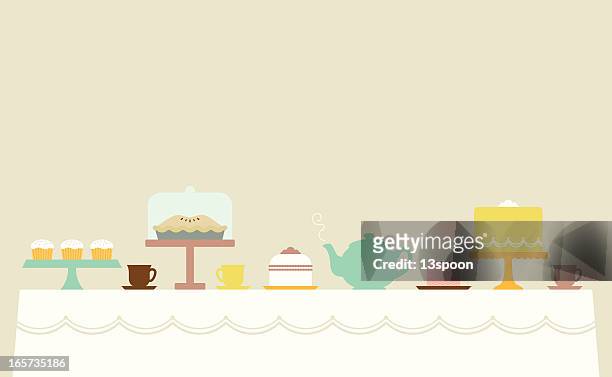 ilustraciones, imágenes clip art, dibujos animados e iconos de stock de pequeña fiesta de té - pastel