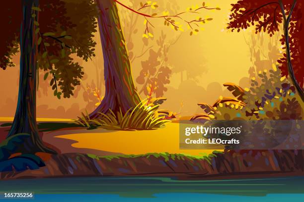wunderschöne herbstliche landschaft - aquarelleffekt stock-grafiken, -clipart, -cartoons und -symbole