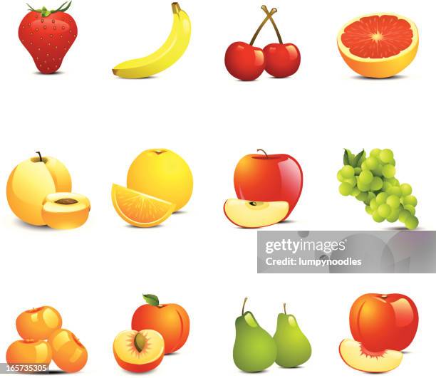 may different colorful fruit icons on white background - pink grapefruit stock illustrations