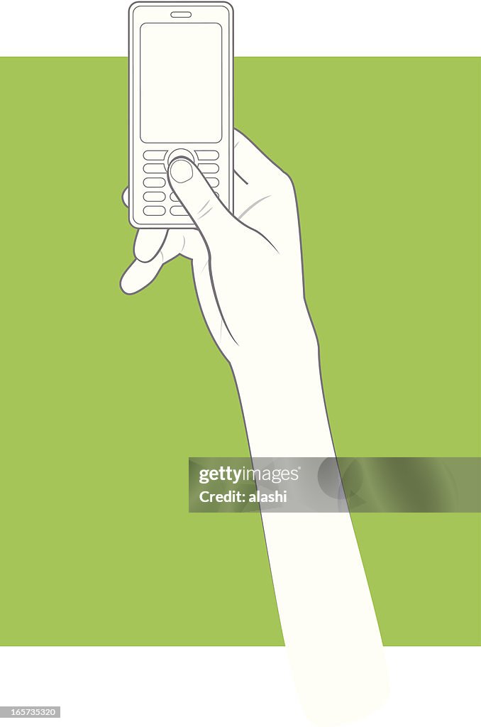 Bela mão segurando um telefone celular no contorno versão