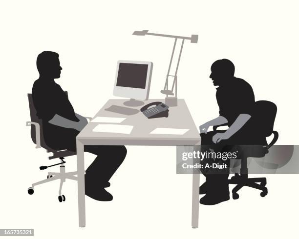 job interview vector silhouette - black man interview stock illustrations
