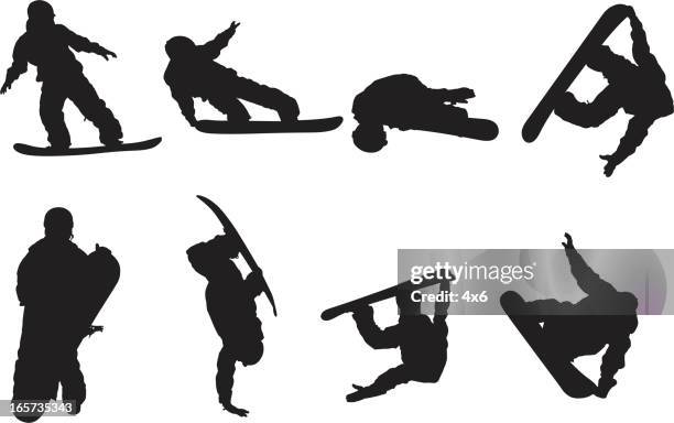 ilustrações de stock, clip art, desenhos animados e ícones de snowboard homens executar truques - esqui e snowboard