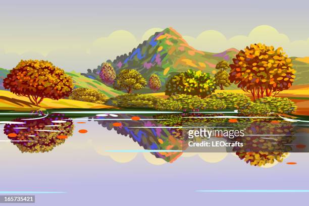 beautiful autumn landscape - harmony day stock illustrations