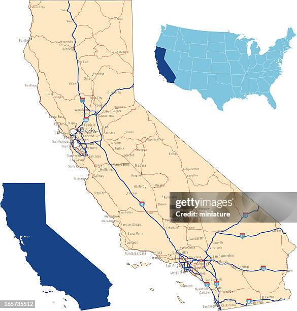 california road map - california outline stock illustrations