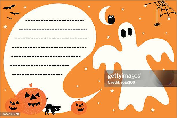 cute halloween ghost invite with copy space - half moon stock illustrations