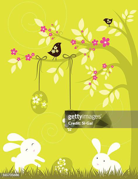 spring & easter - easter egg tree stock illustrations