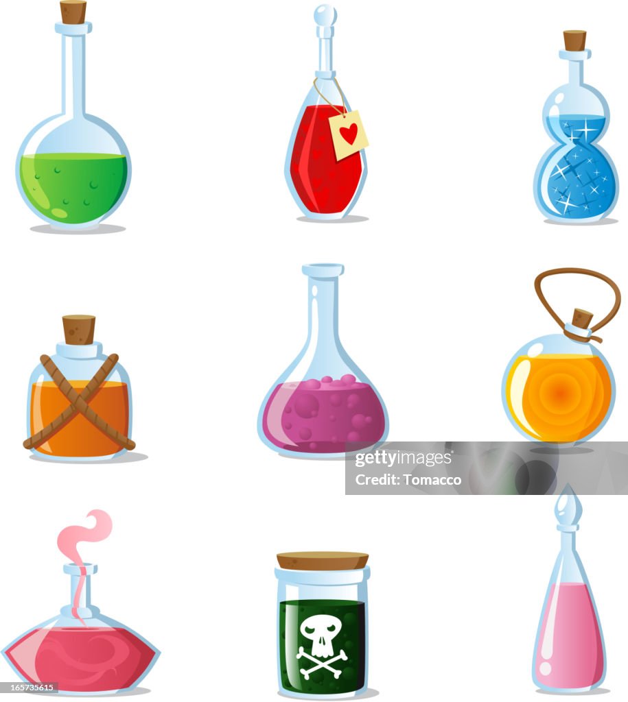 Potions Definations Magic Potions Set Of Magical Tubes And Bottles Containers High-Res ...