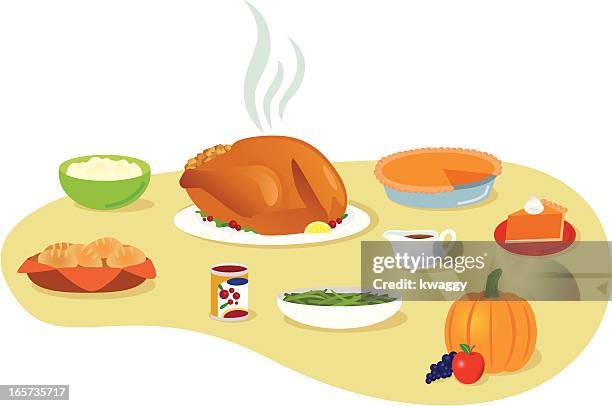 thanksgiving meal - thanksgiving dressing stock illustrations