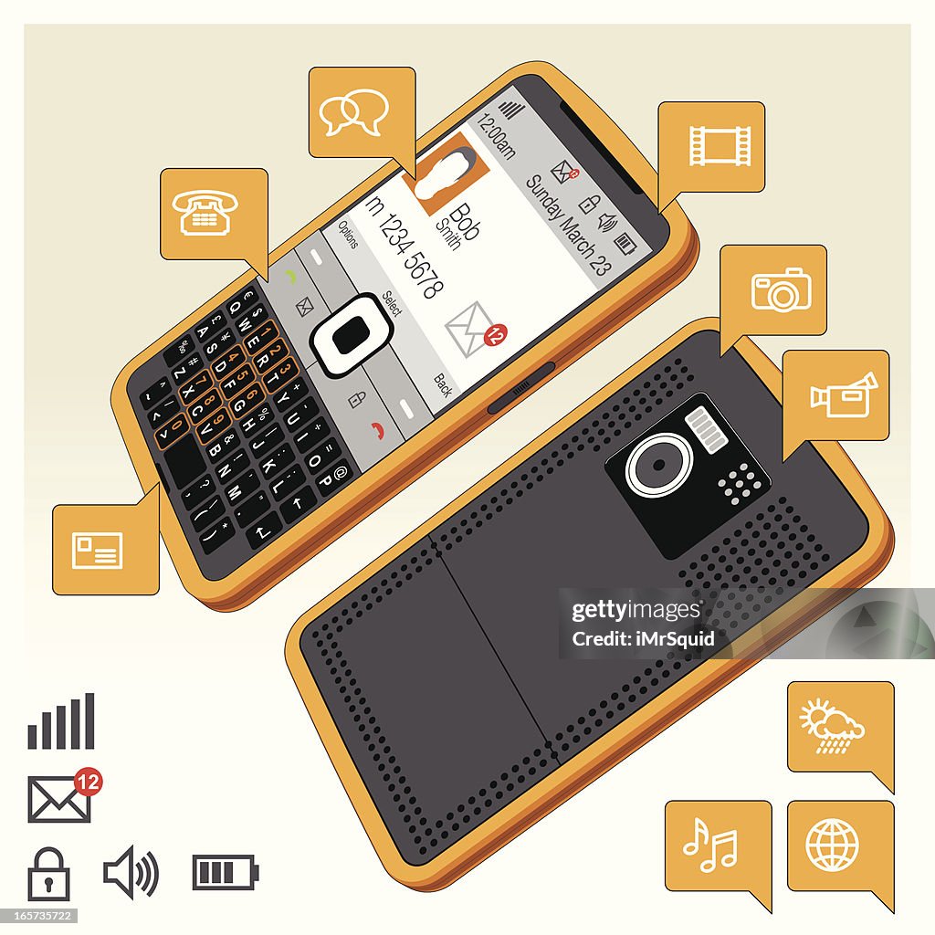 Mobile Cell Phone Functionality Smartphone Orange High-Res Vector ...