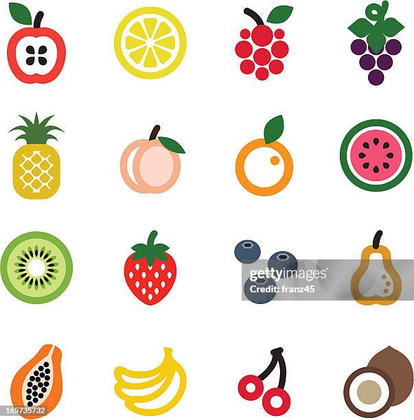 ilustrações, clipart, desenhos animados e ícones de conjunto de ícones de frutas - melancia