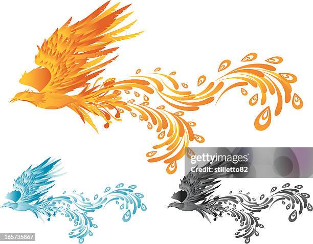 stockillustraties, clipart, cartoons en iconen met phoenix fying - phoenix bird