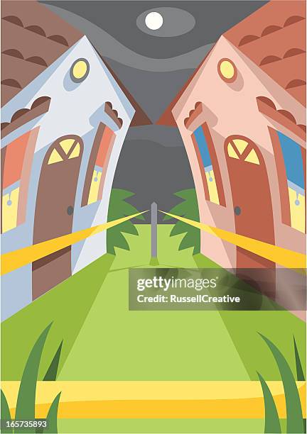 troubled houses - front door at night stock illustrations