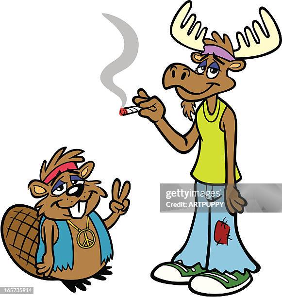 stoned beaver and moose - homeless stock illustrations