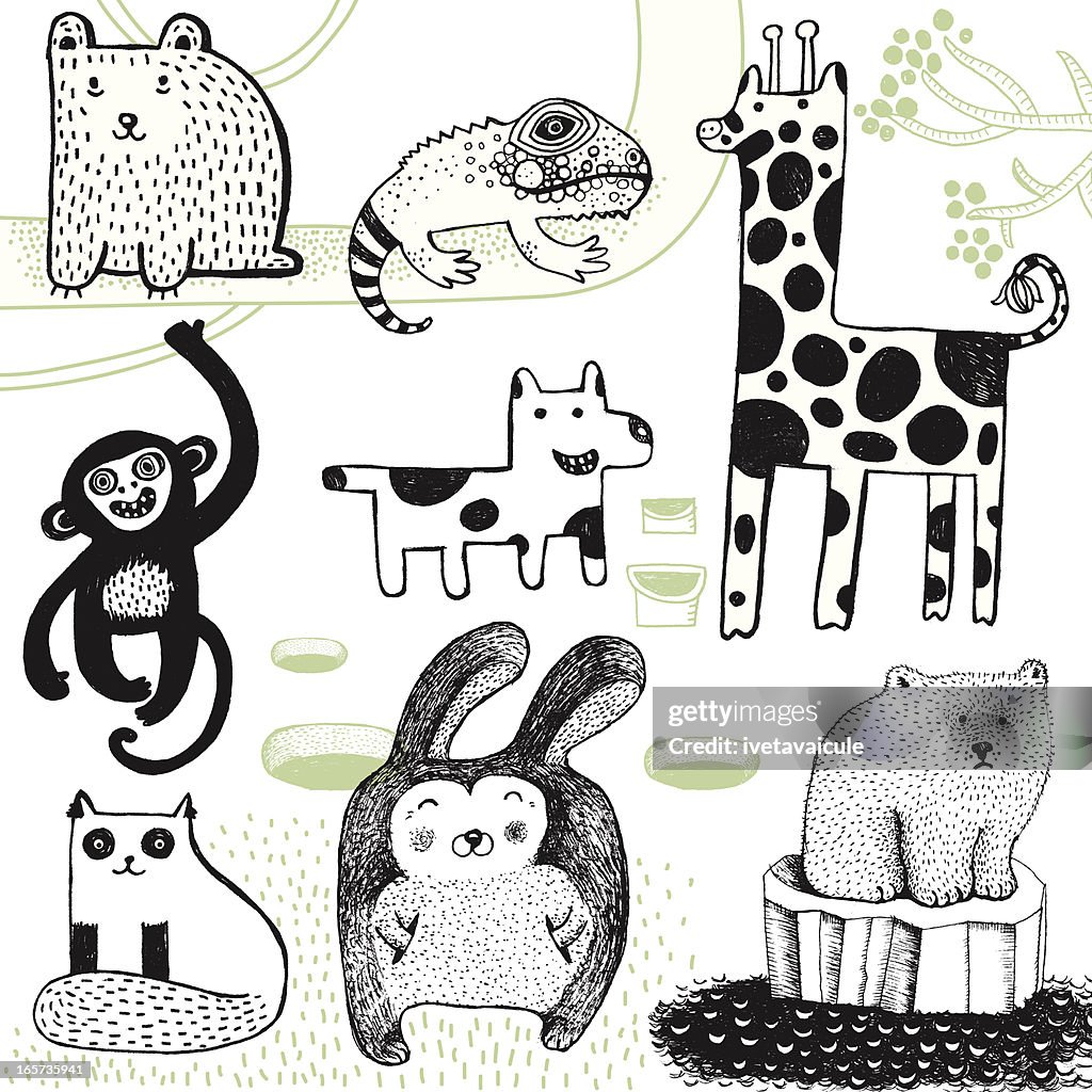 Giraffe, Kaninchen, polar bear, Affen, Hunde, Bären und Chamäleon.