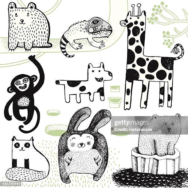 giraffe, kaninchen, polar bear, affen, hunde, bären und chamäleon. - undomesticated cat stock-grafiken, -clipart, -cartoons und -symbole