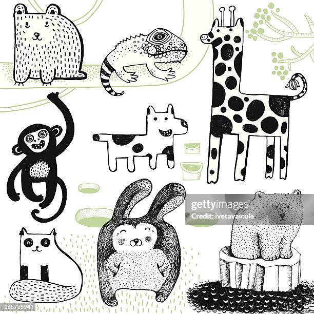 giraffe, kaninchen, polar bear, affen, hunde, bären und chamäleon. - eigentlicher leguan stock-grafiken, -clipart, -cartoons und -symbole