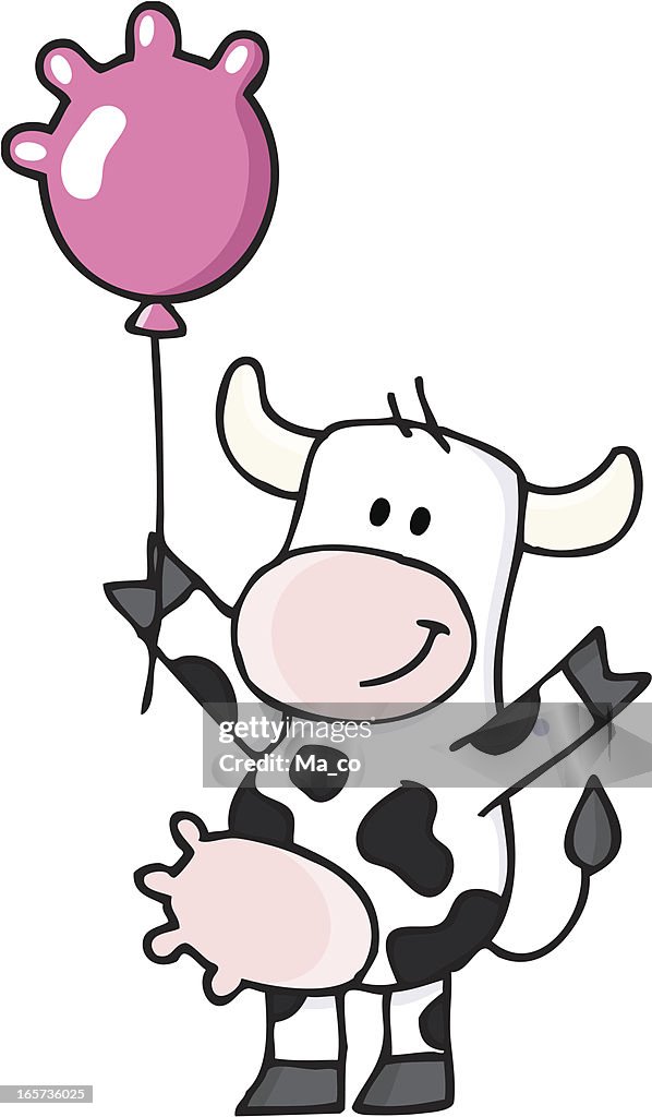 Cartoon cow with balloon
