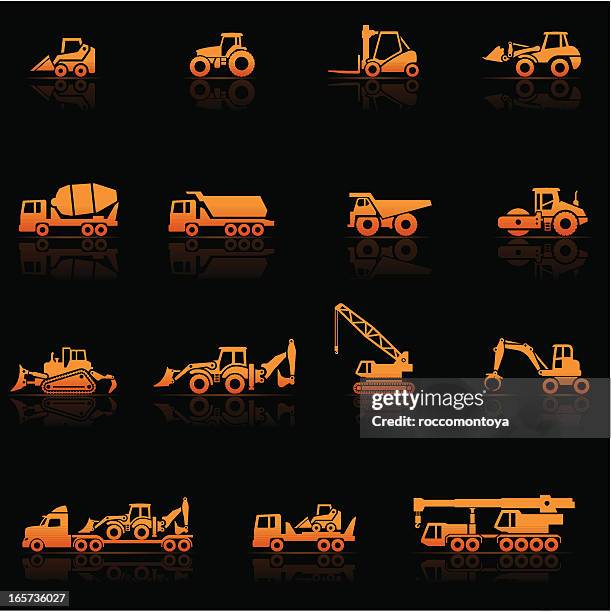 icon set, heavy machines - tractor isolated stock illustrations