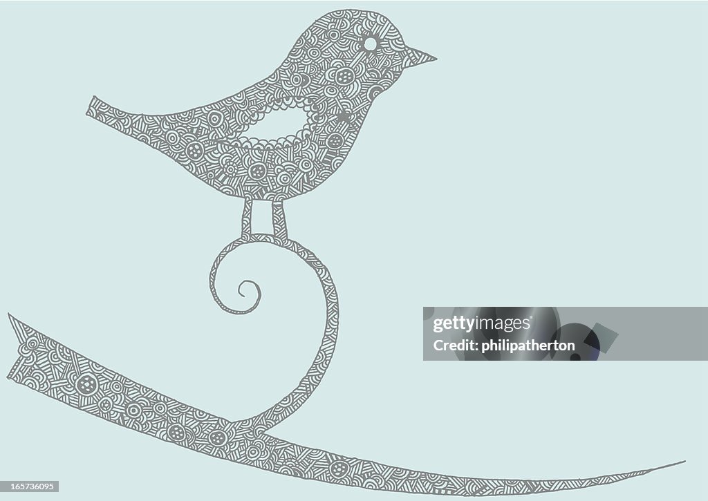 Intricate birdy on a twig illustration