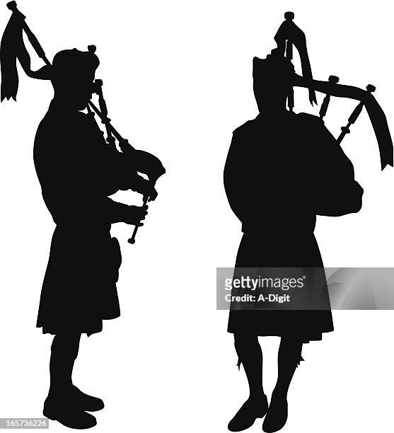 bagpiping vector silhouette - scottish culture stock illustrations