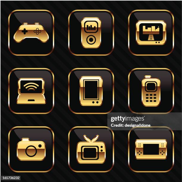 bildbanksillustrationer, clip art samt tecknat material och ikoner med gold gadget icons - skrivbordsprydnad