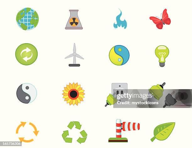 matte ecology icons - nuclear power station cooling stock illustrations