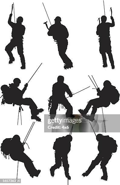 men ice climbing - icepick stock illustrations