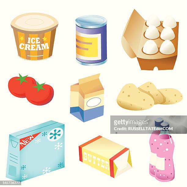 stockillustraties, clipart, cartoons en iconen met basic foods - kartonnen verpakking